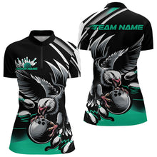 Load image into Gallery viewer, Custom Black And Blue Eagle Bowling Jerseys, Bowling Team Women Quarter-Zip Shirts IPHW8887