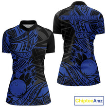 Load image into Gallery viewer, Custom Black And Blue Maori Style Koru Spiral Tribal Women Bowling Quarter-Zip Shirt IPHW10957