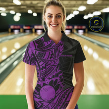 Load image into Gallery viewer, Custom Black And Purple Maori Style Koru Spiral Tribal Women Bowling Polo Team Shirt IPHW10959