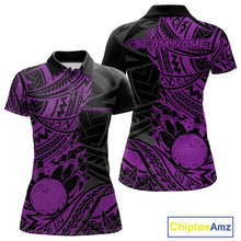 Load image into Gallery viewer, Custom Black And Purple Maori Style Koru Spiral Tribal Women Bowling Polo Team Shirt IPHW10959