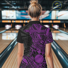 Load image into Gallery viewer, Custom Black And Purple Maori Style Koru Spiral Tribal Women Bowling Quarter-Zip Shirt IPHW10959
