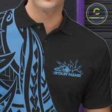 Load image into Gallery viewer, Custom Black And Blue Maori Style Koru Spiral Tribal Men Bowling Polo Team Shirt IPHW10962