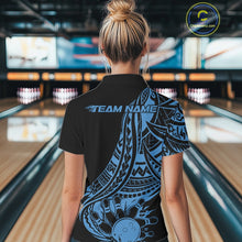 Load image into Gallery viewer, Custom Black And Blue Maori Style Koru Spiral Tribal Women Bowling Polo Team Shirt IPHW10962