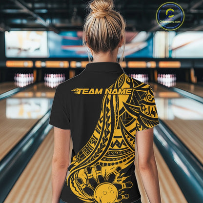 Custom Black And Yellow Maori Style Koru Spiral Tribal Women Bowling Quarter-Zip Shirt IPHW10963