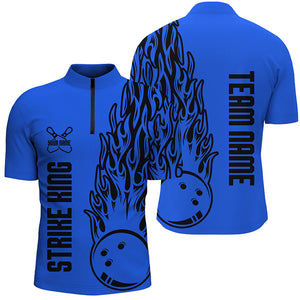 Bowling Shirts For Men Custom Team Name Strike King Flaming Team Bowling Shirts | Blue IPHW4974