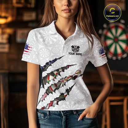 Custom Patriotic Dartboard Dart Women Polo Shirt, Dart League Shirt IPHW11636