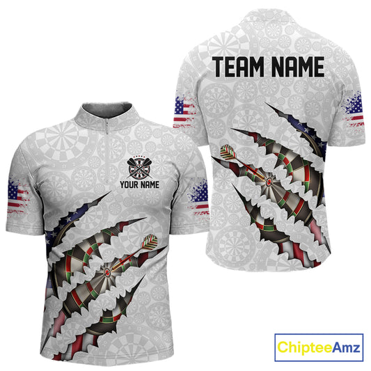 Custom Patriotic Dartboard Dart Men Quarter Zip Shirt, Dart League Shirt IPHW11636
