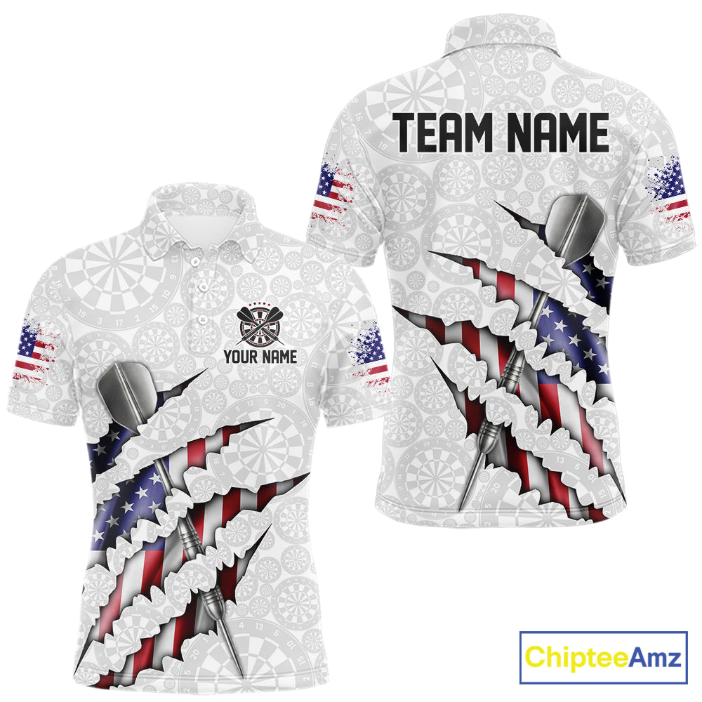 Custom Patriotic Dartboard Dart Men Polo Shirt With Silver Dart Steel, Dart League Shirt IPHW11637