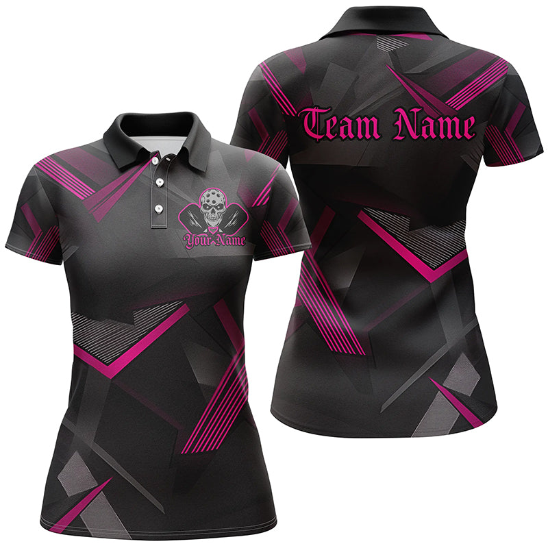 Black And Pink Custom Skull Pickleball Shirts For Women, Halloween Pickleball Outifts Gifts IPHW7449