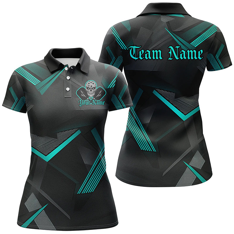 Black And Blue Custom Skull Pickleball Shirts For Women, Halloween Pickleball Outifts Gifts IPHW7450