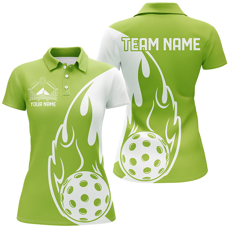 Custom Green Flame Pickleball Shirts For Women, Pickleball Team Uniform Women'S Outfit IPHW7453
