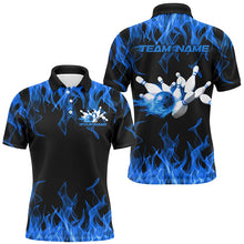 Load image into Gallery viewer, Black And Blue Vibrant Flame Custom Men's Bowling Team Uniform, Bowling Tournament Shirts IPHW7715