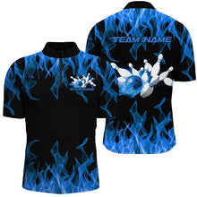 Load image into Gallery viewer, Black And Blue Vibrant Flame Custom Men's Bowling Team Uniform, Bowling Tournament Shirts IPHW7715