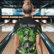 Load image into Gallery viewer, Custom Green St Patricks Day Skull Bowling Polo Shirts For Women, Shamrock Bowling Shirt IPHW8376