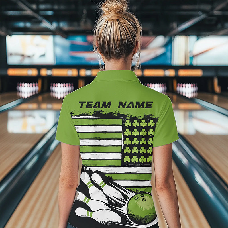 Custom Saint Patricks Bowling Womens Quarter-Zip Shirt, Shamrock Flag US Bowling Team Shirt IPHW8576