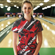 Load image into Gallery viewer, Custom Black And Red Cobra Snake Bowling Jerseys, Bowling Team Polo Shirts For Women IPHW8580