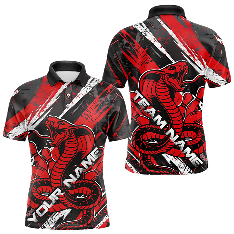 Custom Black And Red Cobra Snake Bowling Jerseys, Bowling Team Polo Shirts For Men IPHW8580