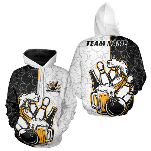 Custom Funny Bowling And Beer Team Bowling Hoodie Shirts For Men And Women, Bowling Pattern Shirt IPHW8891
