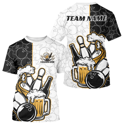 Custom Funny Bowling And Beer Team Bowling T-Shirts For Men, Bowling Pattern IPHW8891