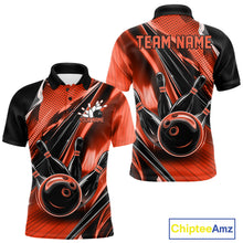 Load image into Gallery viewer, Custom Black And Orange Bowling Jerseys For Men, Bowling Team Polo Shirts With Name IPHW10967