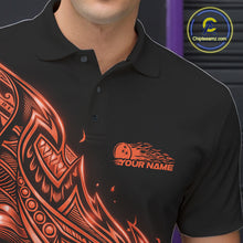 Load image into Gallery viewer, Custom Black And Orange Tribal Flame Bowling Men Polo Shirts, Polynesian Bowler Outfit IPHW10976
