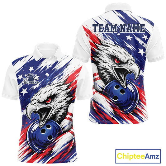 Bowling shirt with eagle design and American flag colors, featuring 'Chiptee Amz' branding.