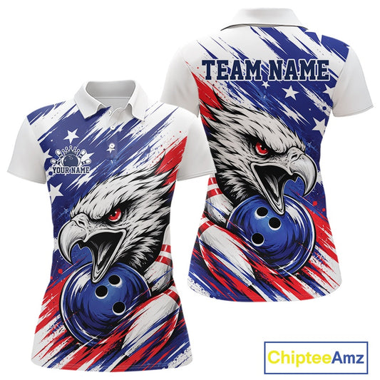 Bowling shirt with eagle design and 'Team Name' text, featuring American flag colors.