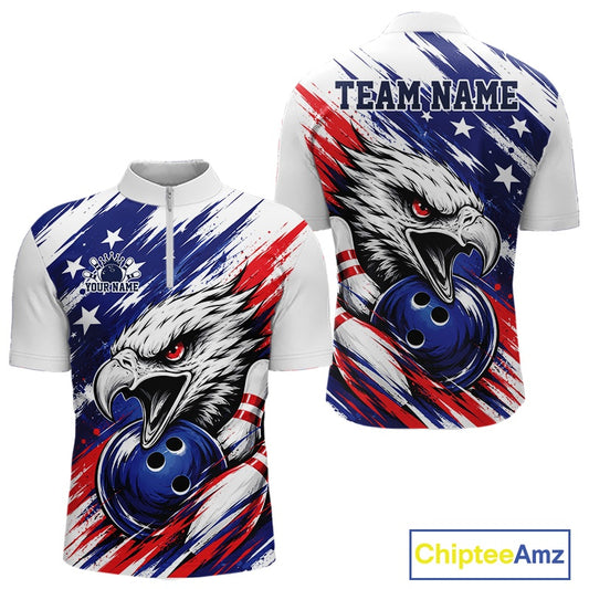 Bowling jersey with eagle design and American flag colors, featuring 'Team Name' text.