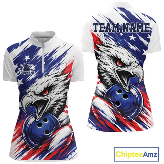 Patriotic Bowling shirt with eagle design and American flag