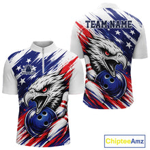 Load image into Gallery viewer, Custom Patrotic Eagle Bowling Men Quarter-Zip Team Shirt, US Flag Bowling Jerseys IPHW11477