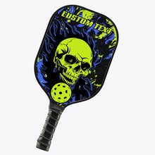 Load image into Gallery viewer, Blue And Green Custom Pickleball Paddle, Flame Skull Pickleball Ball Paddles Halloween Pickleball Gifts IPHW7469