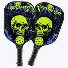 Load image into Gallery viewer, Blue And Green Custom Pickleball Paddle, Flame Skull Pickleball Ball Paddles Halloween Pickleball Gifts IPHW7469