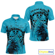 Load image into Gallery viewer, Custom Grunge Splatter Blue Wolf Dart Men Polo Shirt, Wolf Dart Team Jerseys IPHW10015