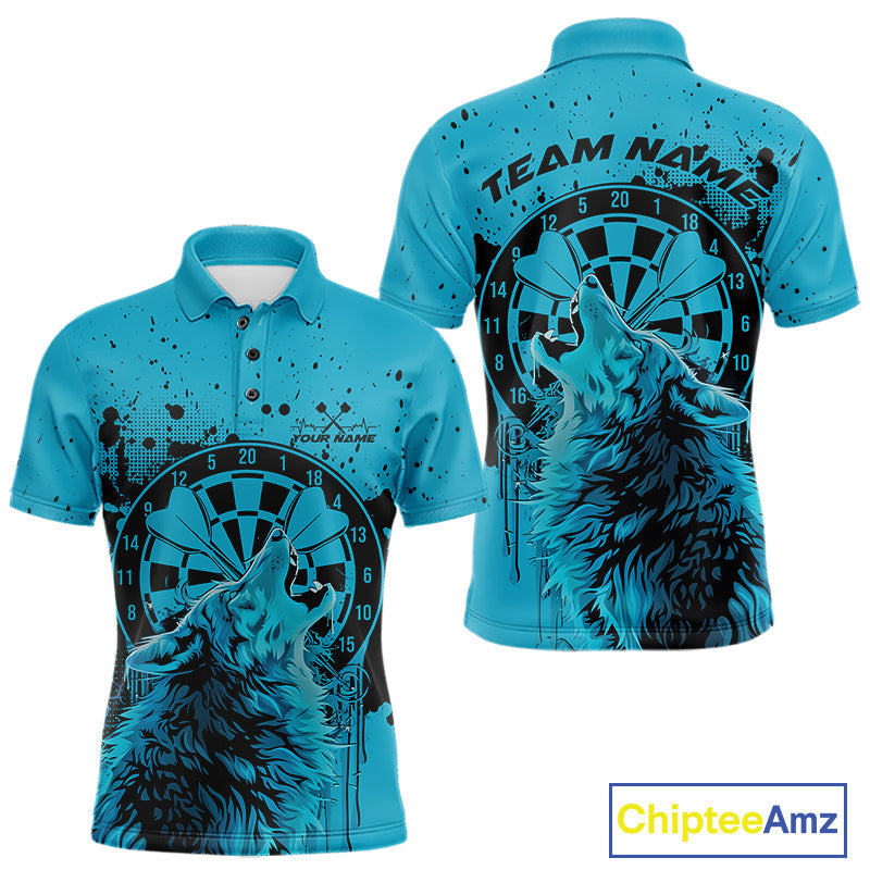 Custom Grunge Splatter Blue Wolf Dart Men Polo Shirt, Wolf Dart Team Jerseys IPHW10015