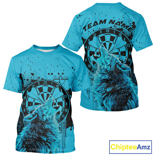 Custom Grunge Splatter Blue Wolf Dart Men T-Shirts, Wolf Dart Team Jerseys IPHW10015