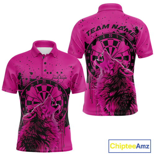 Custom Grunge Splatter Pink Wolf Dart Men Polo Shirt, Wolf Dart Team Jerseys IPHW10016