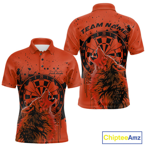 Custom Grunge Splatter Orange Wolf Dart Men Polo Shirt, Wolf Dart Team Jerseys IPHW10017