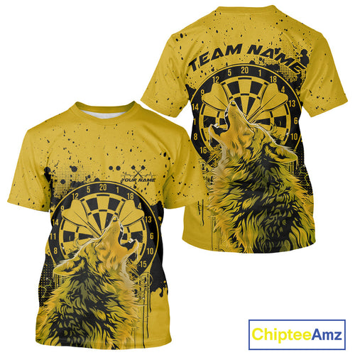 Custom Grunge Splatter Yellow Wolf Dart Men T-Shirts, Wolf Dart Team Jerseys IPHW10018