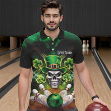 Load image into Gallery viewer, Custom Saint Patricks Day Leprechaun Skull Bowling Polo Shirts, Lucky Bowling Team Shirt IPHW8582
