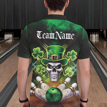 Load image into Gallery viewer, Custom Saint Patricks Day Leprechaun Skull Bowling Polo Shirts, Lucky Bowling Team Shirt IPHW8582