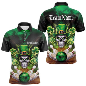 Custom Saint Patricks Day Leprechaun Skull Bowling Polo Shirts, Lucky Bowling Team Shirt IPHW8582