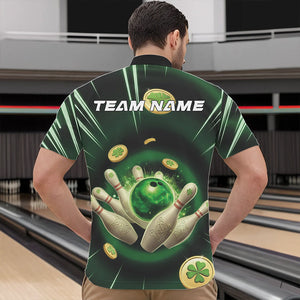 Custom Lucky Strike Saint Patricks Bowling Quarter-Zip Team Shirts For Men, Green Bowling Shirt IPHW8583
