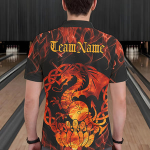 Custom Fire Flame Viking Dragon Bowling Polo Team Shirts For Men, Celtic Bowling Shirts IPHW8587