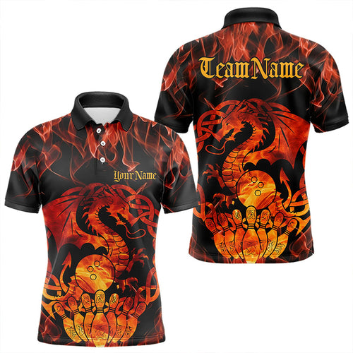 Custom Fire Flame Viking Dragon Bowling Polo Team Shirts For Men, Celtic Bowling Shirts IPHW8587