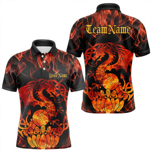 Custom Fire Flame Viking Dragon Bowling Polo Team Shirts For Men, Celtic Bowling Shirts IPHW8587