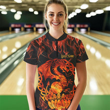 Load image into Gallery viewer, Custom Fire Flame Viking Dragon Bowling Womens Quarter-Zip Team Shirt, Celtic Bowling Shirt IPHW8587