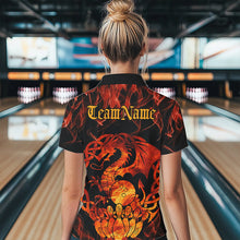 Load image into Gallery viewer, Custom Fire Flame Viking Dragon Bowling Womens Quarter-Zip Team Shirt, Celtic Bowling Shirt IPHW8587