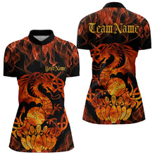 Load image into Gallery viewer, Custom Fire Flame Viking Dragon Bowling Womens Quarter-Zip Team Shirt, Celtic Bowling Shirt IPHW8587