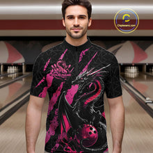 Load image into Gallery viewer, Custom Black And Pink Dragon Bowling Men Quarter-Zip Shirts, Team Bowling Jerseys IPHW10749