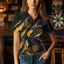 Load image into Gallery viewer, Custom Black And Gold Dragon Dart Women Polo Shirts, Team Dart Jerseys IPHW10751